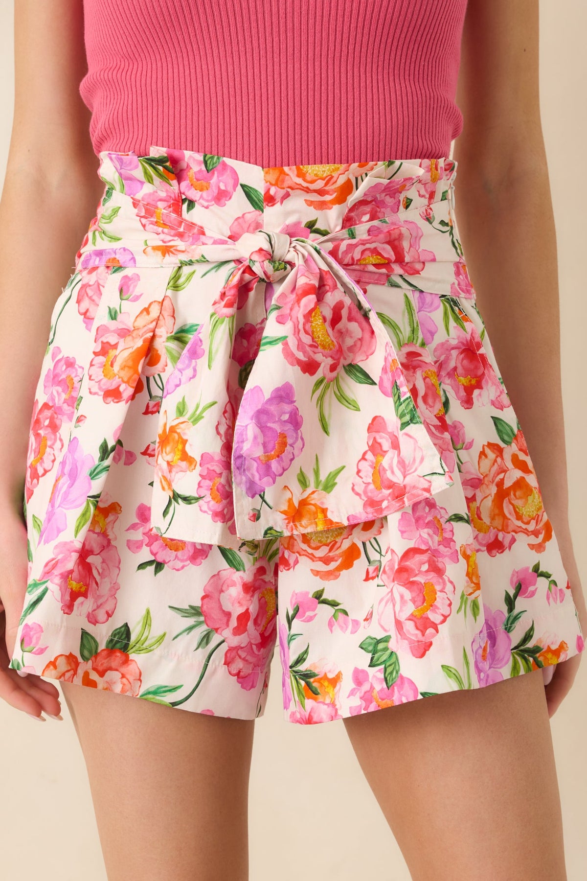 Prosperina Faith Pink Multi Floral Cotton High Waisted Shorts