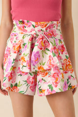 Prosperina Faith Pink Multi Floral Cotton High Waisted Shorts