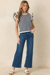 Retro Love Navy & White Stripe Knit Top