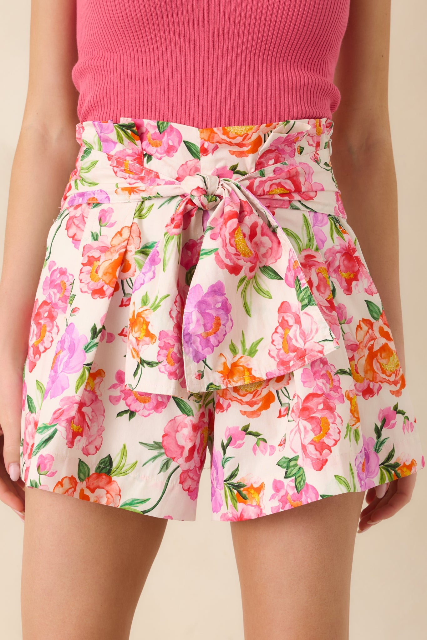 Prosperina Faith Pink Multi Floral Cotton High Waisted Shorts