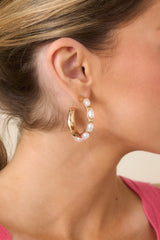 Trust The Process Ivory Pearl Gold Hoop Earrings