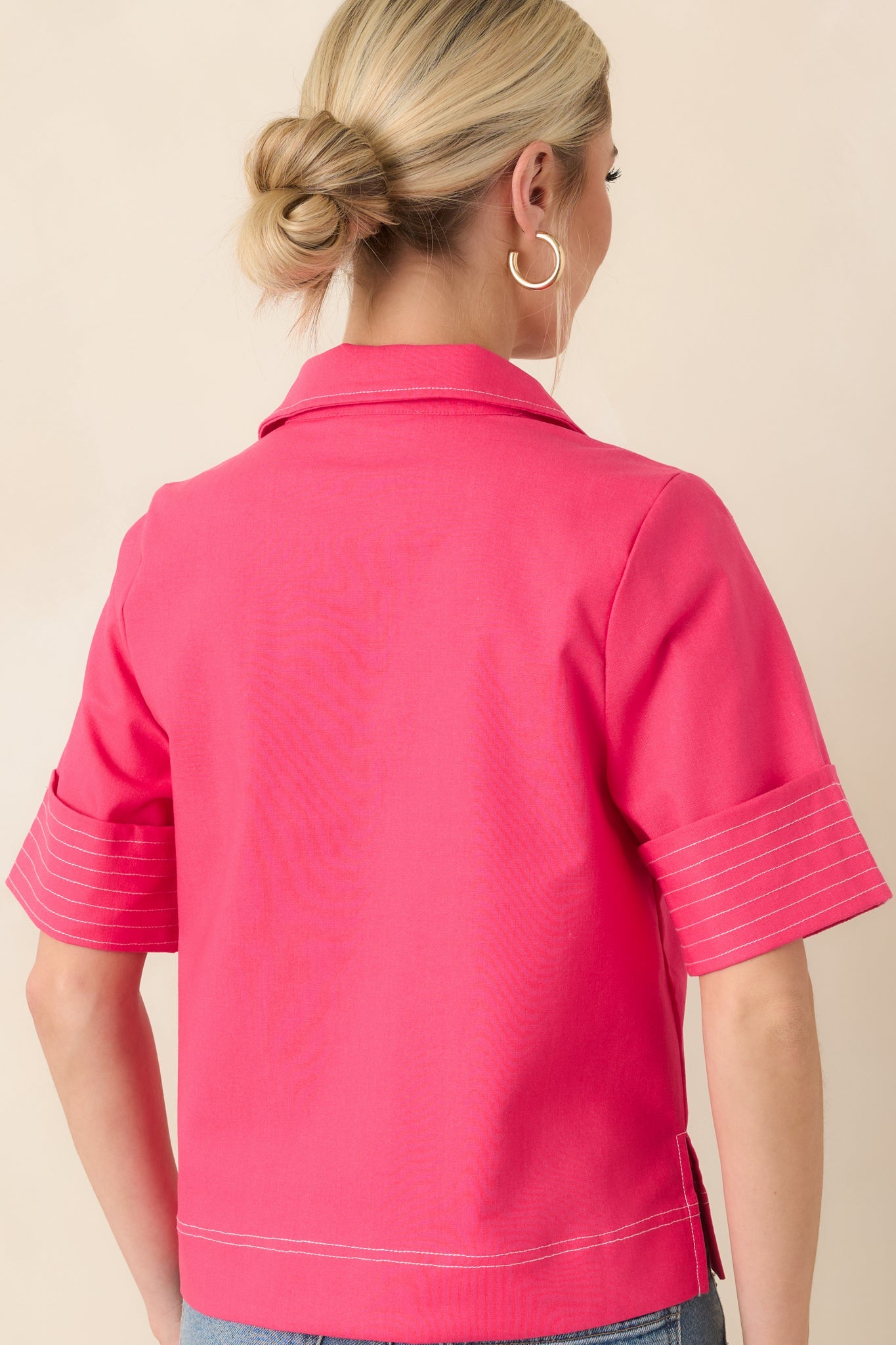 Color Me Confident Hot Pink Linen Blend V-Neck Top