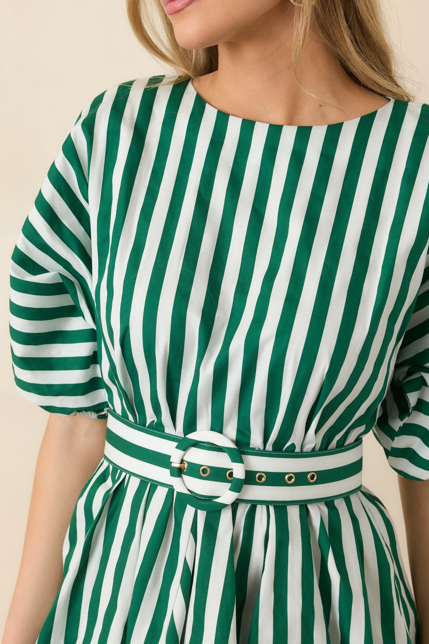 Prosperina Fallon Green Stripe Cotton Swing Dress