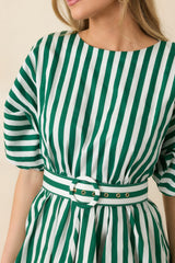 Prosperina Fallon Green Stripe Cotton Swing Dress