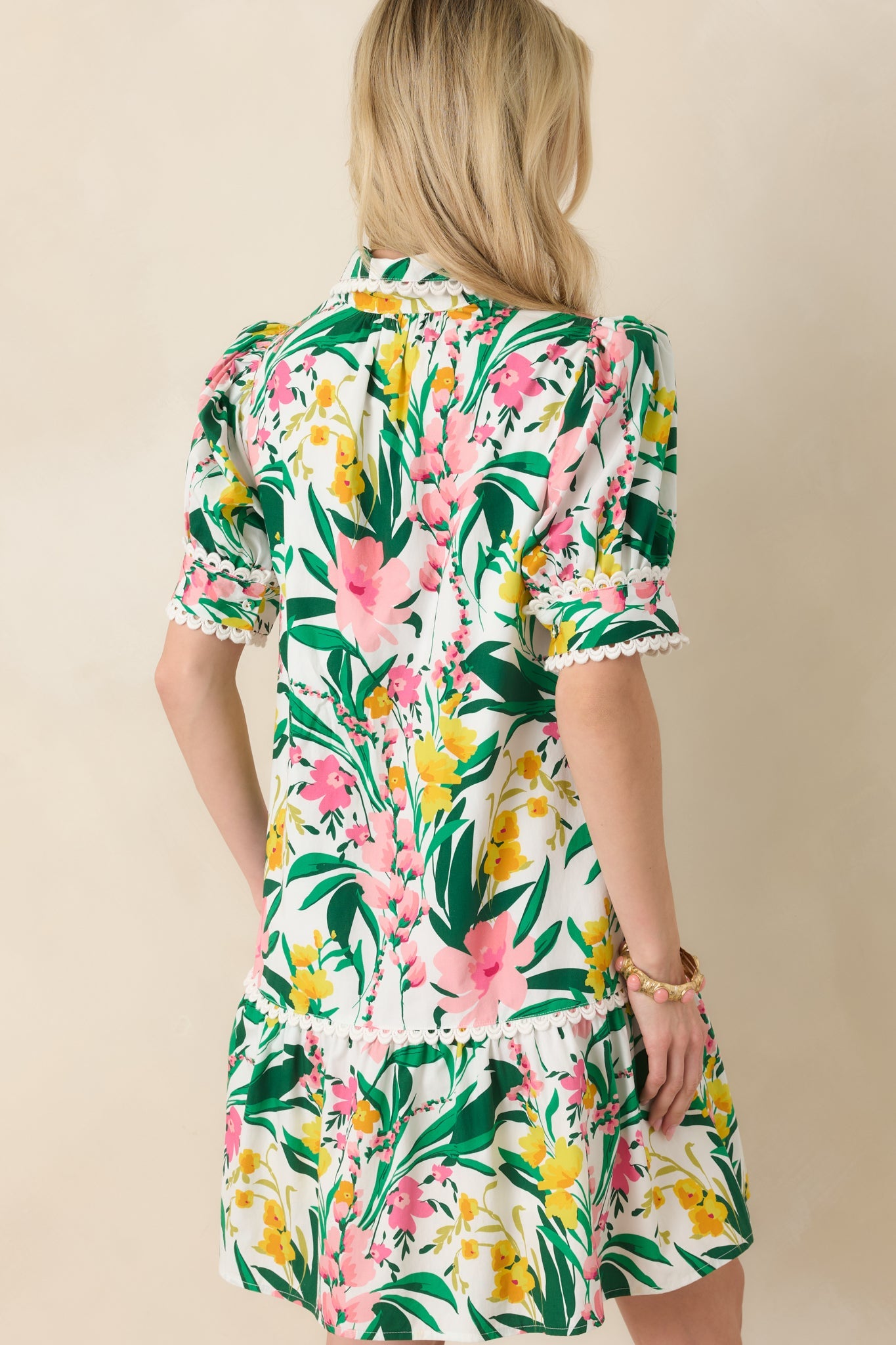 Prosperina Rayne Green & Pink Multi Floral Cotton Mini Dress
