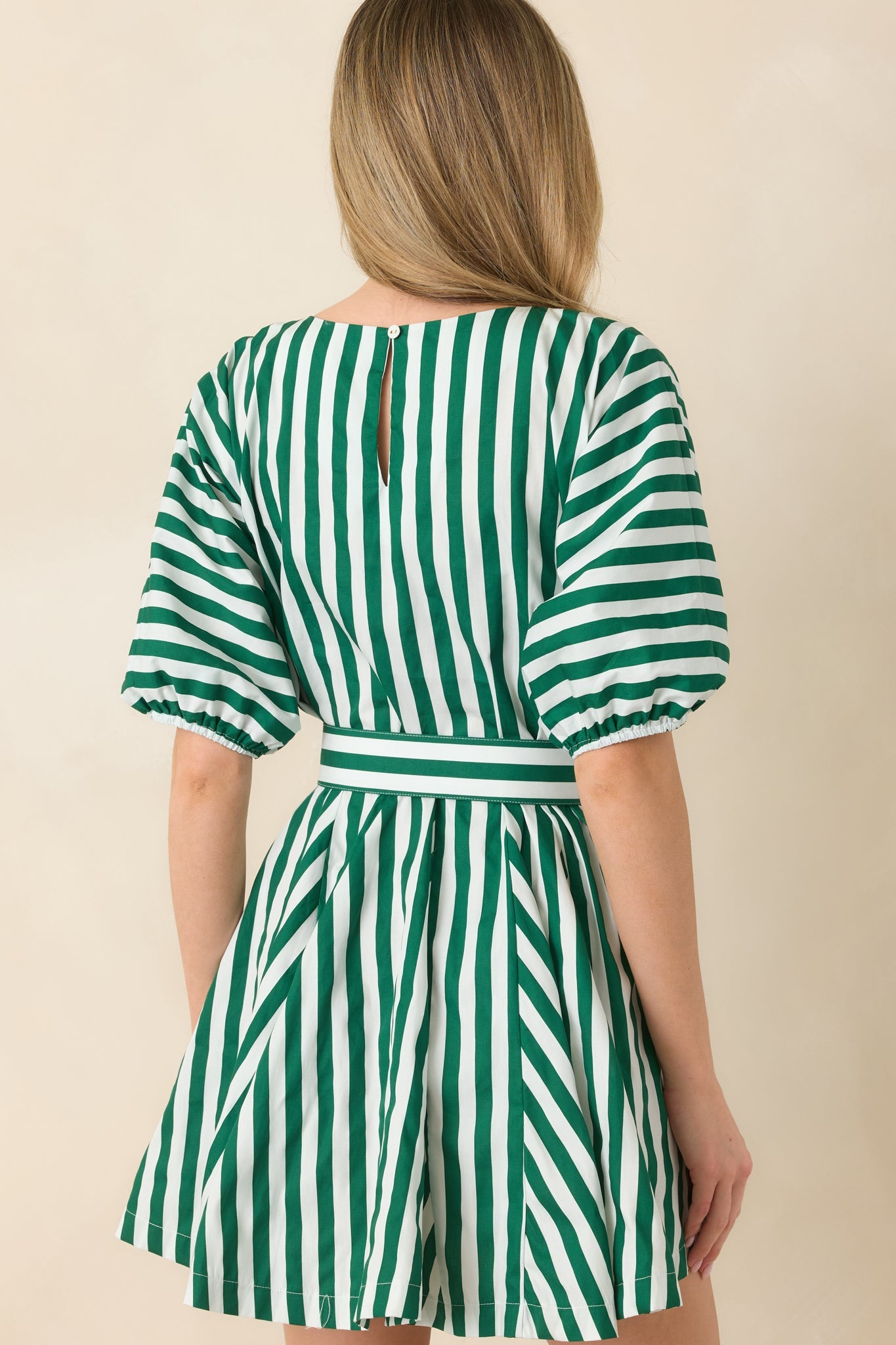 Prosperina Fallon Green Stripe Cotton Swing Dress