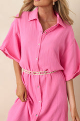Paradisa St. Augustine Pink Cotton Belted Shirt Dress