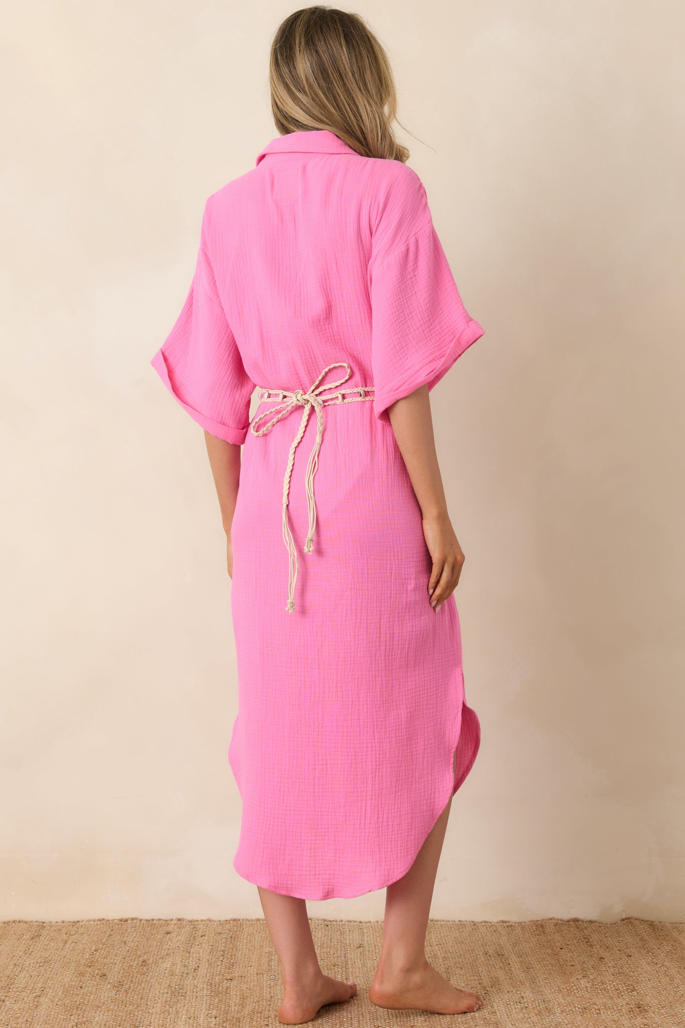 Paradisa St. Augustine Pink Cotton Belted Shirt Dress