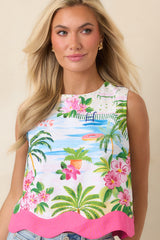 Paradisa Corsica Pink Multi Cotton Linen Poolside Print Top