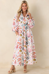 Paradisa Anna Maria Multi Linen Coastal Print Maxi Dress