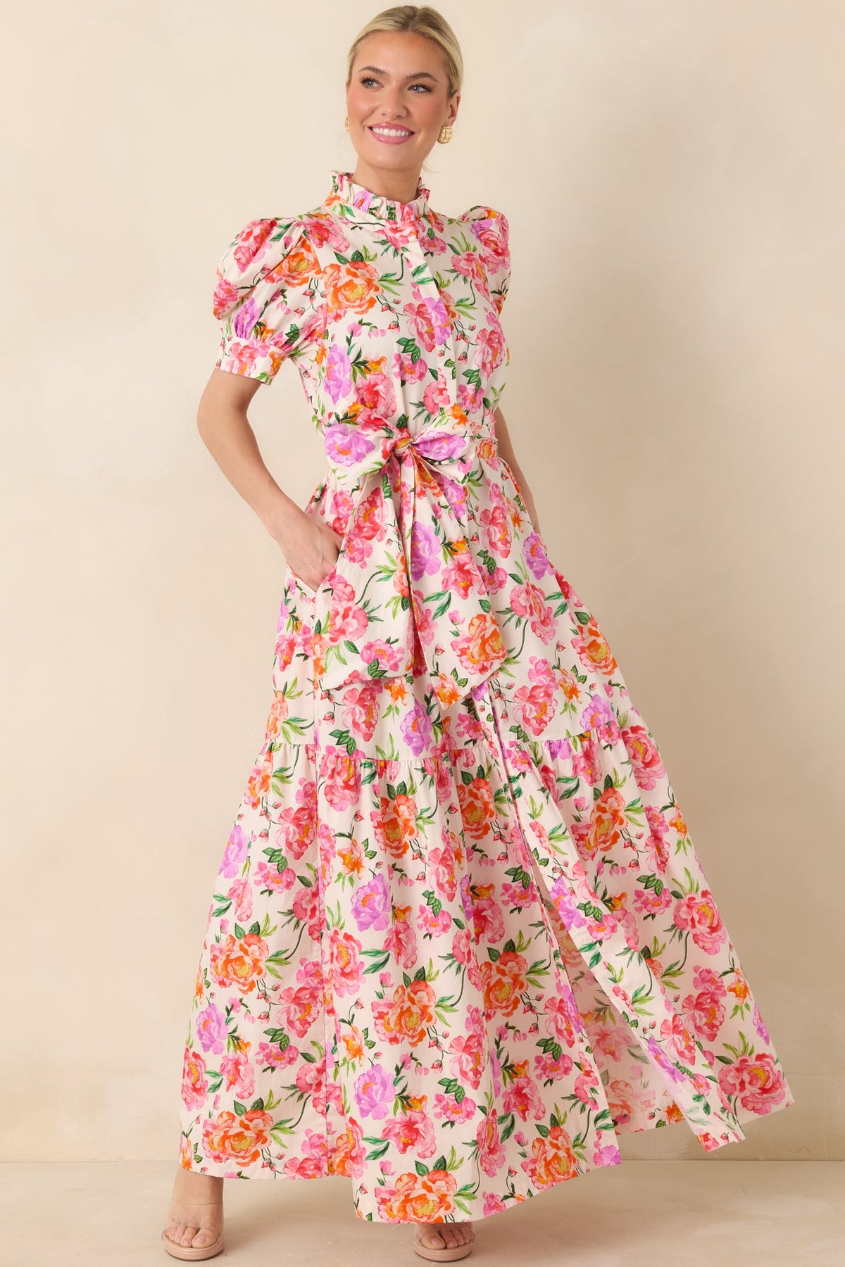 Prosperina Marguerite Pink Multi Floral Cotton Maxi Dress
