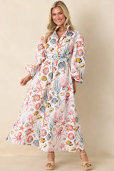 Paradisa Anna Maria Multi Linen Coastal Print Maxi Dress