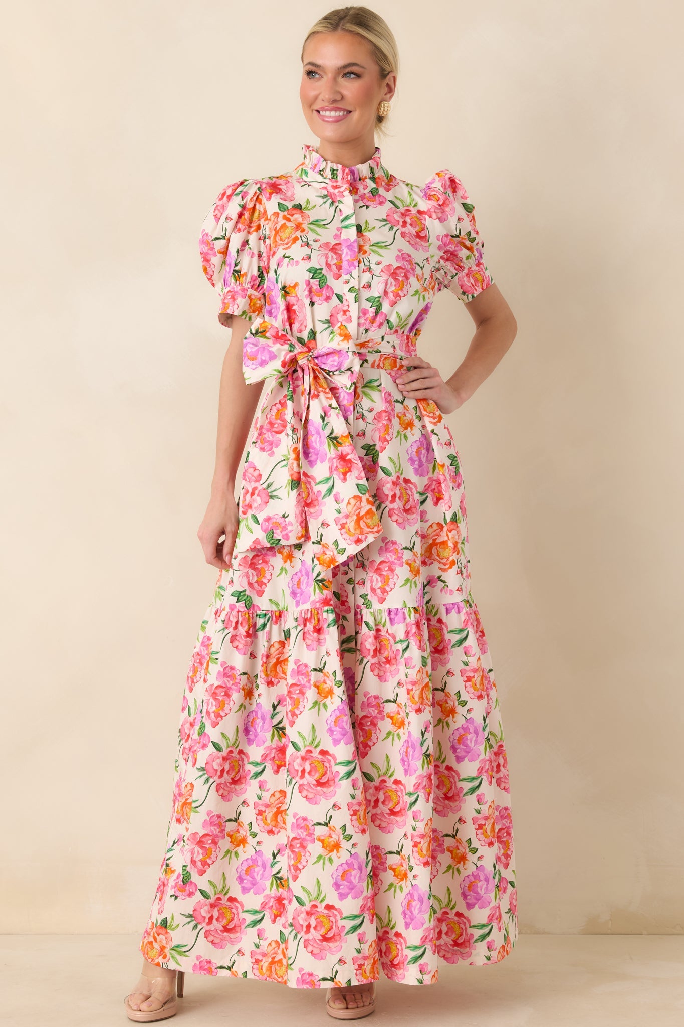 Prosperina Marguerite Pink Multi Floral Cotton Maxi Dress
