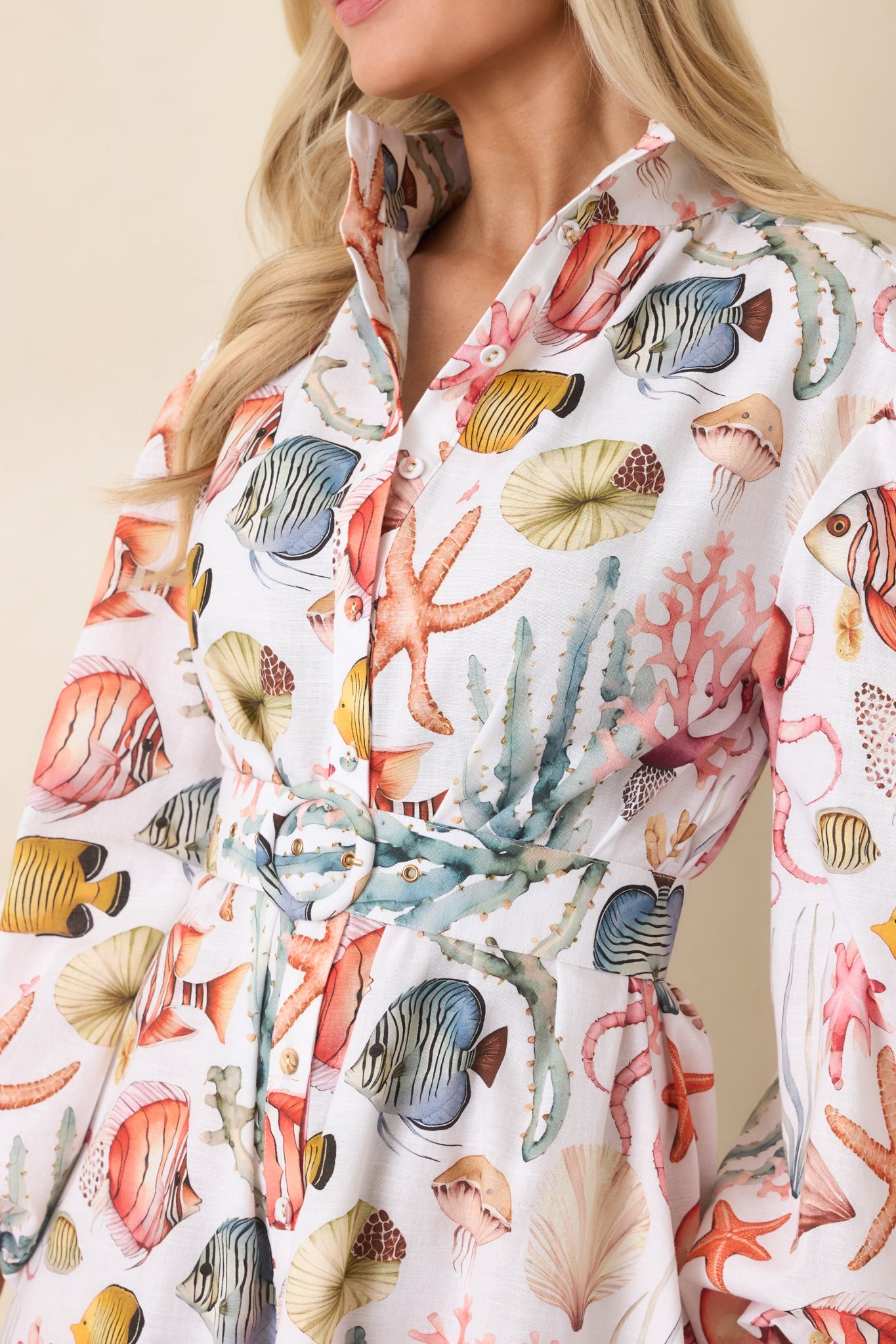 Paradisa Anna Maria Multi Linen Coastal Print Maxi Dress