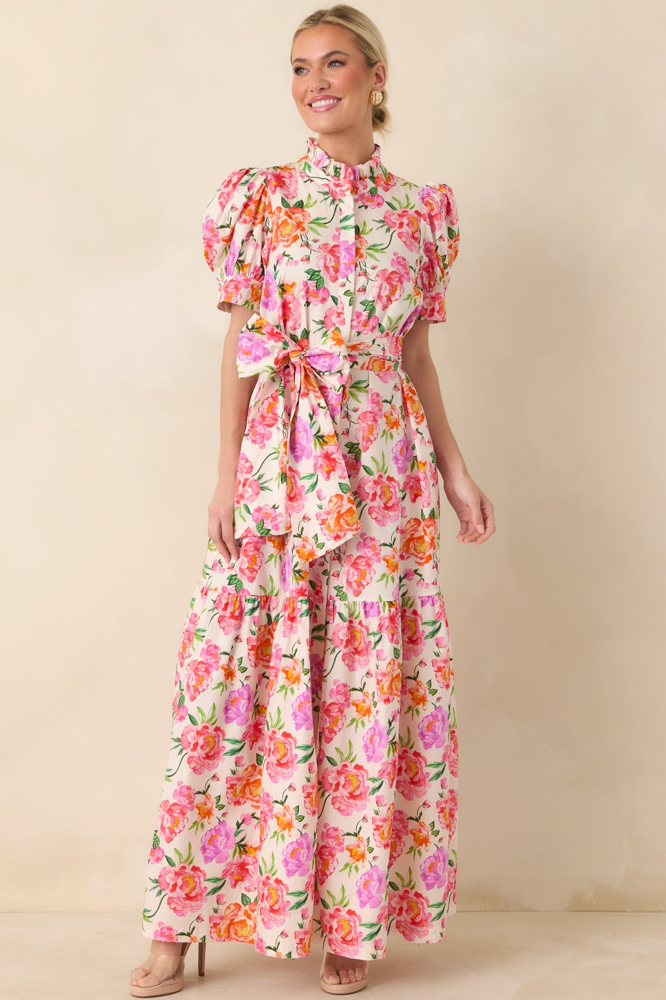 Prosperina Marguerite Pink Multi Floral Cotton Maxi Dress