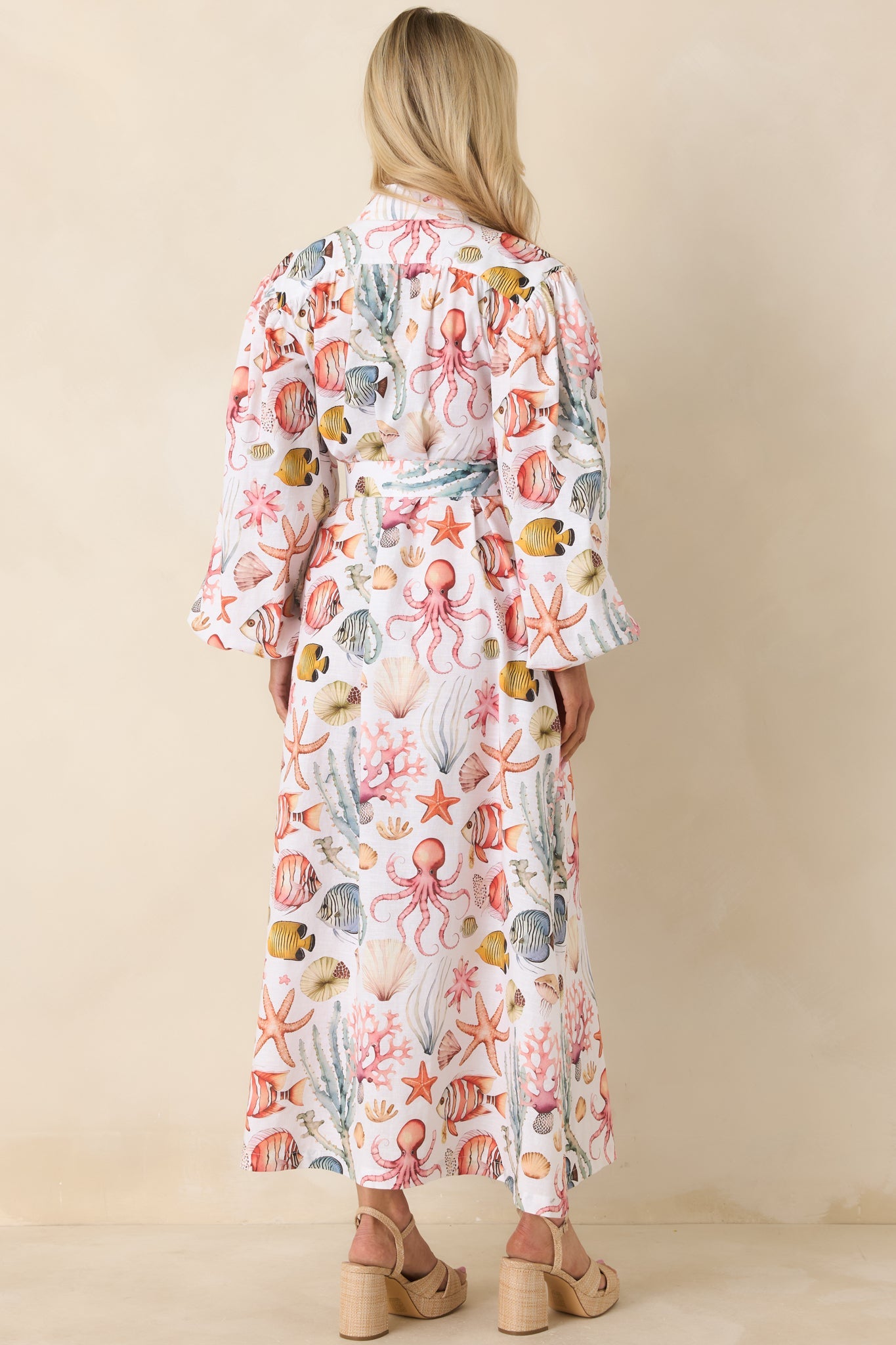 Paradisa Anna Maria Multi Linen Coastal Print Maxi Dress