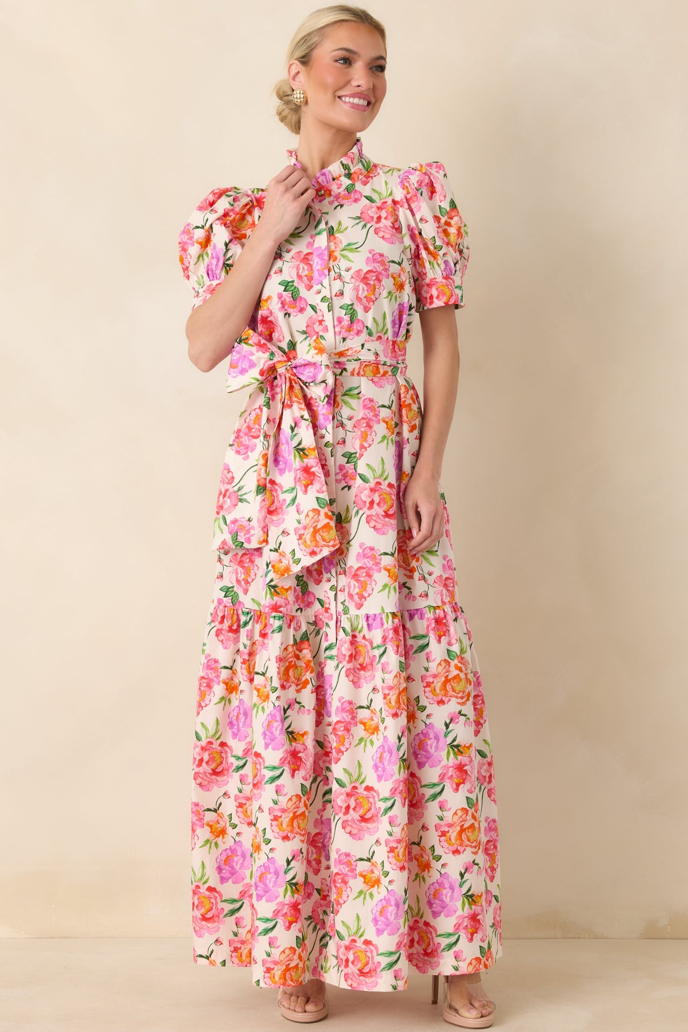 Prosperina Marguerite Pink Multi Floral Cotton Maxi Dress
