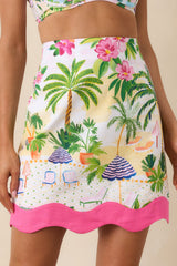 Paradisa Juno Pink Multi Cotton Linen Poolside Print Mini Skirt