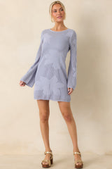 Sheer Bliss Dusty Blue Floral Open Knit Mini Dress
