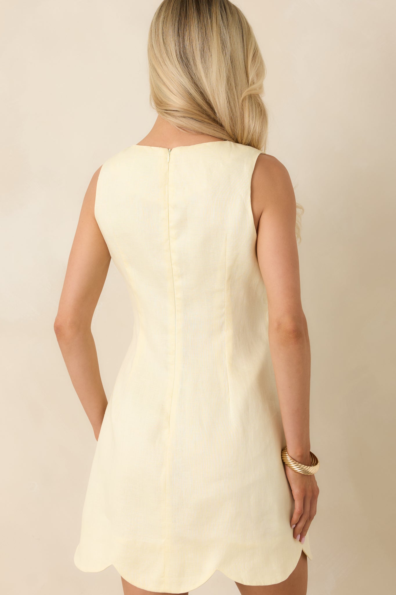 Sweet Deal Butter Yellow Linen Scalloped Hem Mini Dress