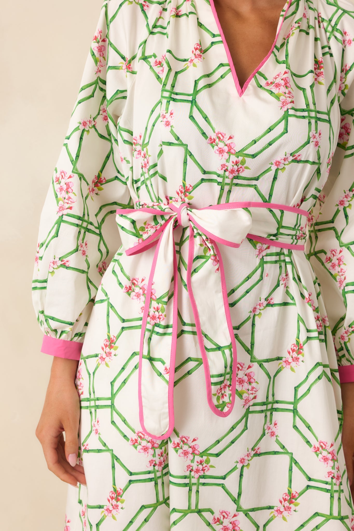 Prosperina Corinne White Multi Floral Trellis Cotton Maxi Dress