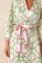 Prosperina Corinne White Multi Floral Trellis Cotton Maxi Dress