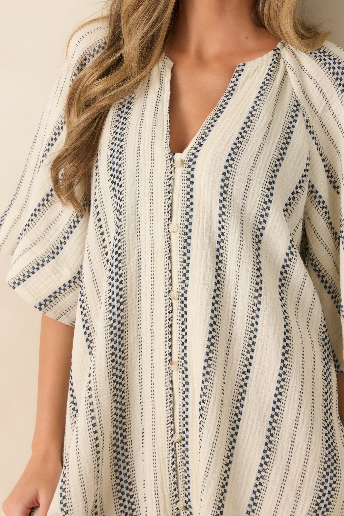 FRNCH Noronha Ivory & Black Stripe Cotton Mini Dress