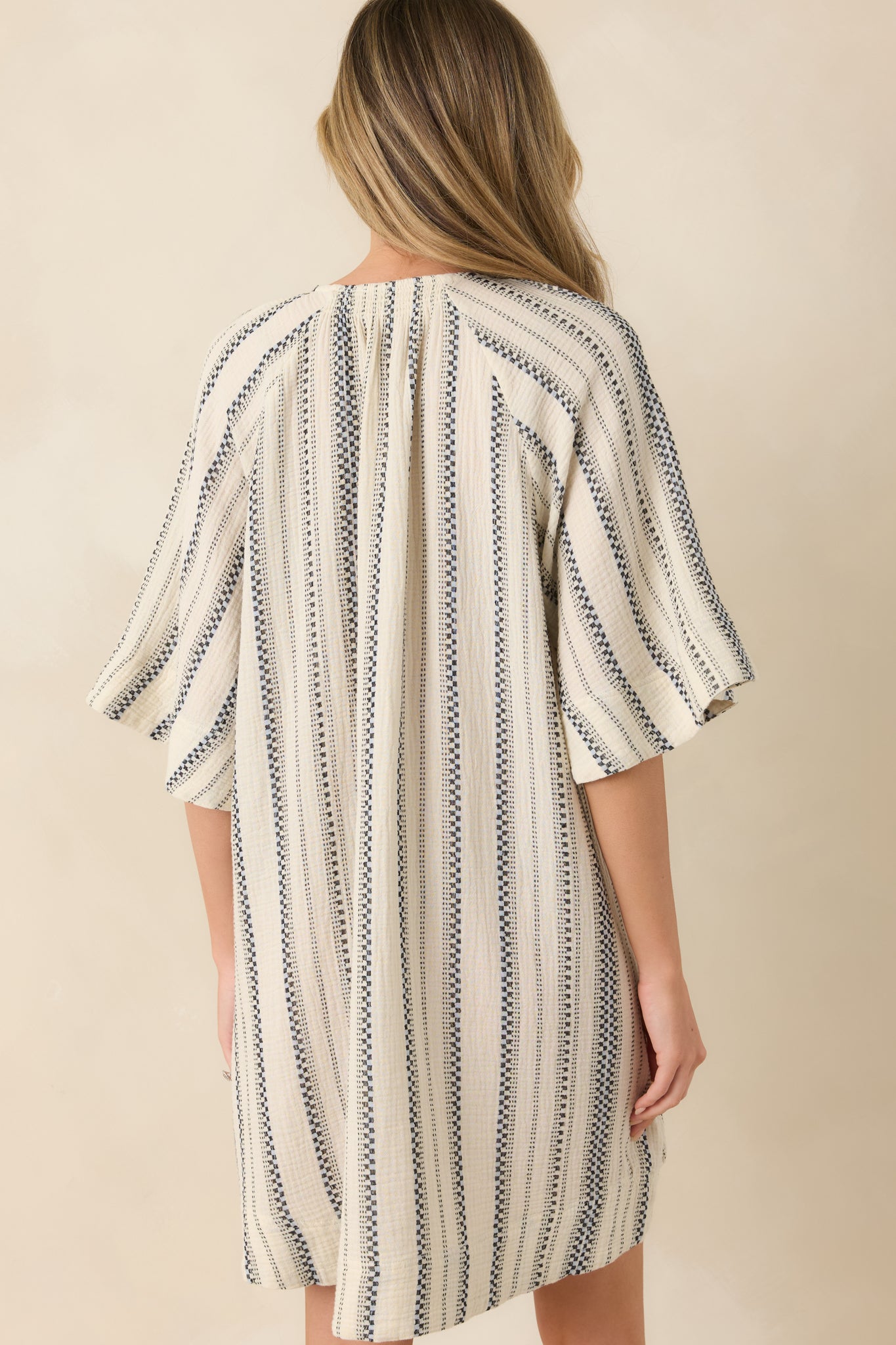 FRNCH Noronha Ivory & Black Stripe Cotton Mini Dress