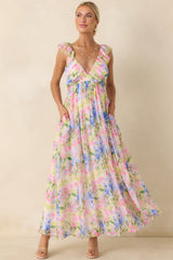 MINKPINK Celina Multi Watercolor Floral Ruffle Maxi Dress
