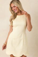 Sweet Deal Butter Yellow Linen Scalloped Hem Mini Dress
