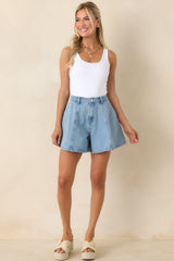 FRNCH Khoi Light Wash Textured Cotton Denim Shorts