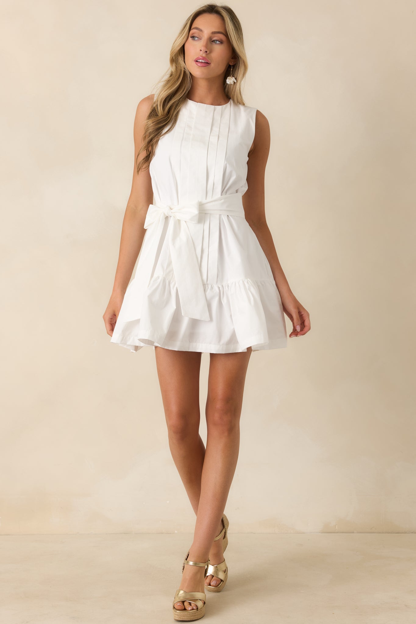 Prosperina Quinn White Pleated Cotton Mini Dress