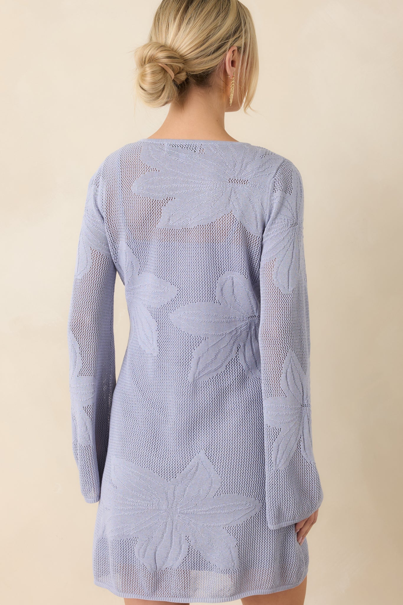 Sheer Bliss Dusty Blue Floral Open Knit Mini Dress