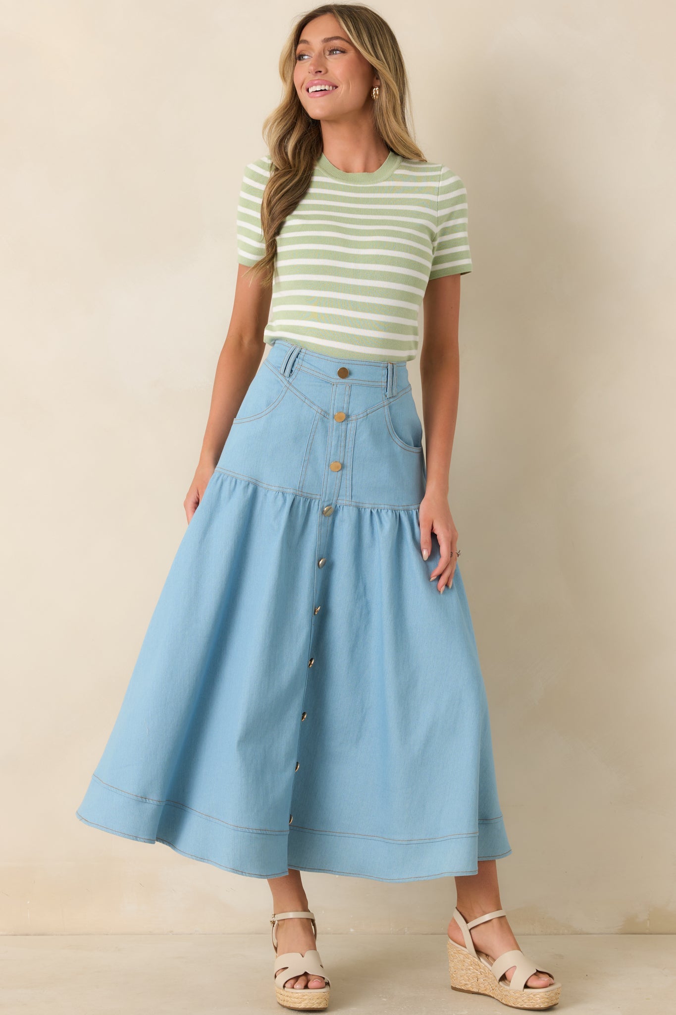 Let's Catch Up Light Green Stripe Short Sleeve Top