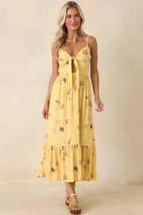 MINKPINK Marisol Yellow Seashell Print Front-Tie Midi Dress