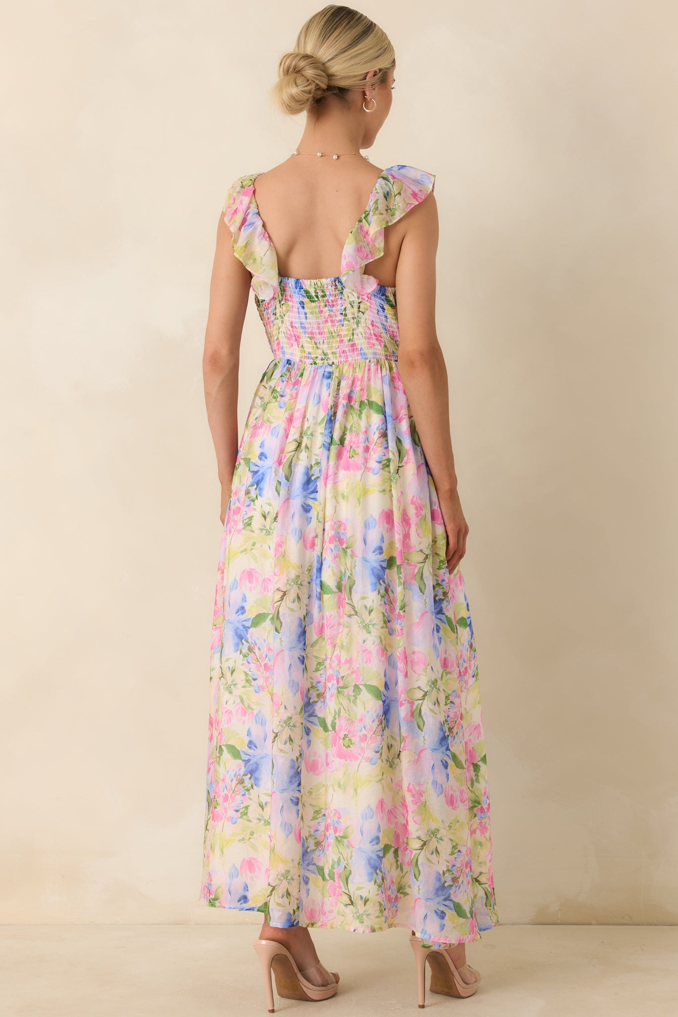 MINKPINK Celina Multi Watercolor Floral Ruffle Maxi Dress