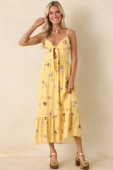 MINKPINK Marisol Yellow Seashell Print Front-Tie Midi Dress