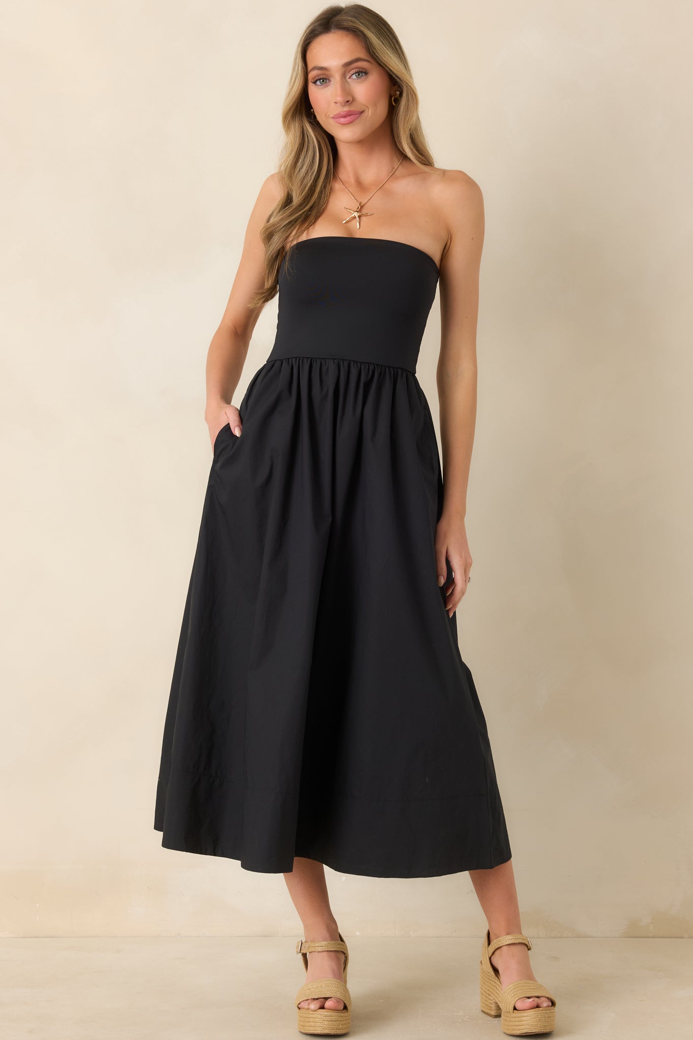 Z Supply Sunsought Black Strapless Midi Dress