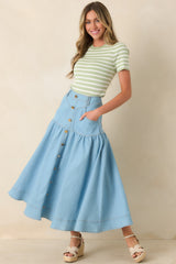 Town & Country Light Wash Denim Button-Down Maxi Skirt