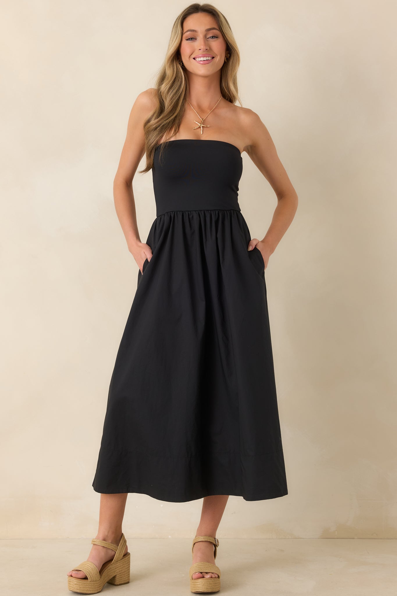 Z Supply Sunsought Black Strapless Midi Dress