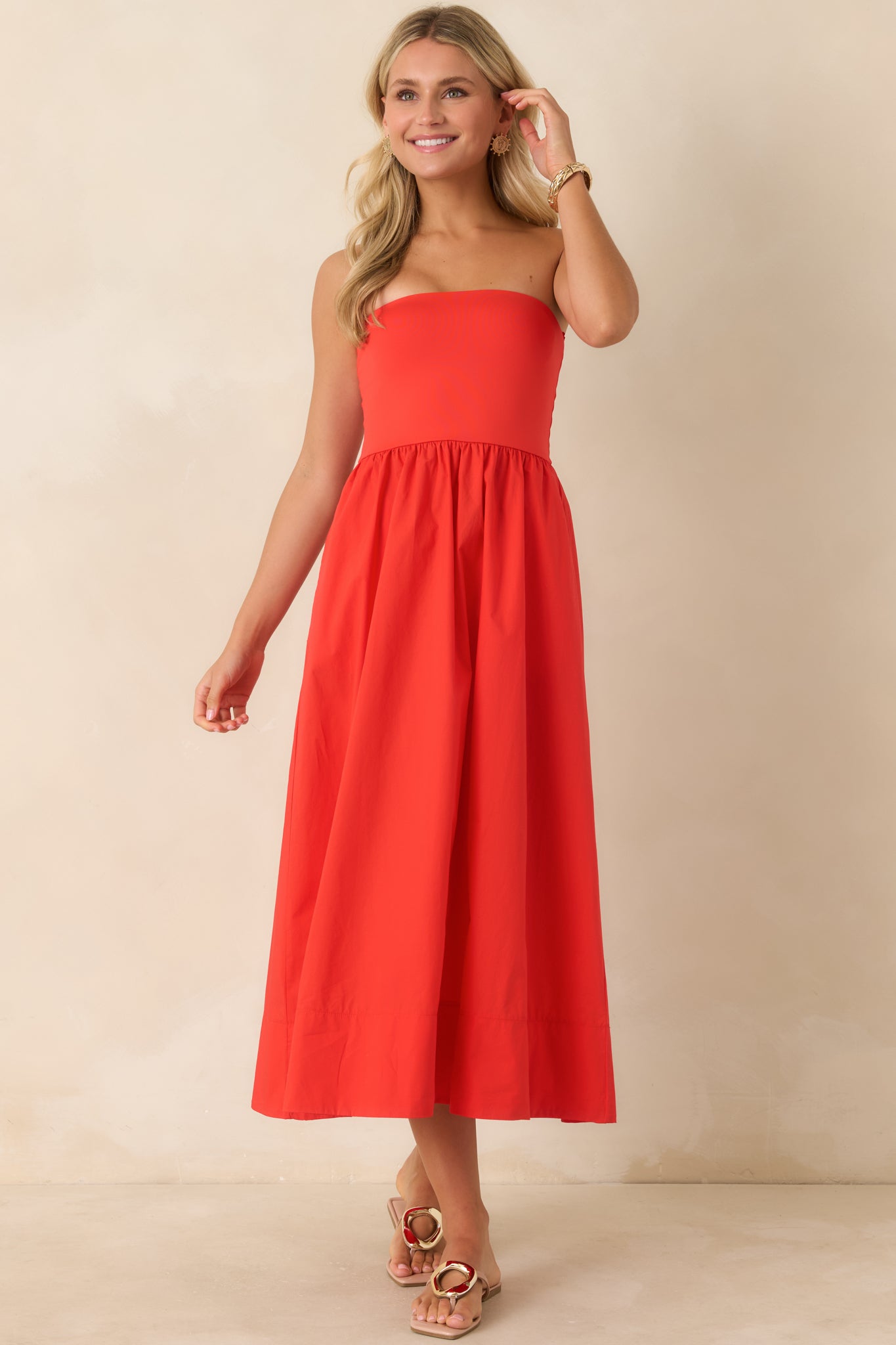 Z Supply Sunsought Poppy Red Strapless Midi Dress