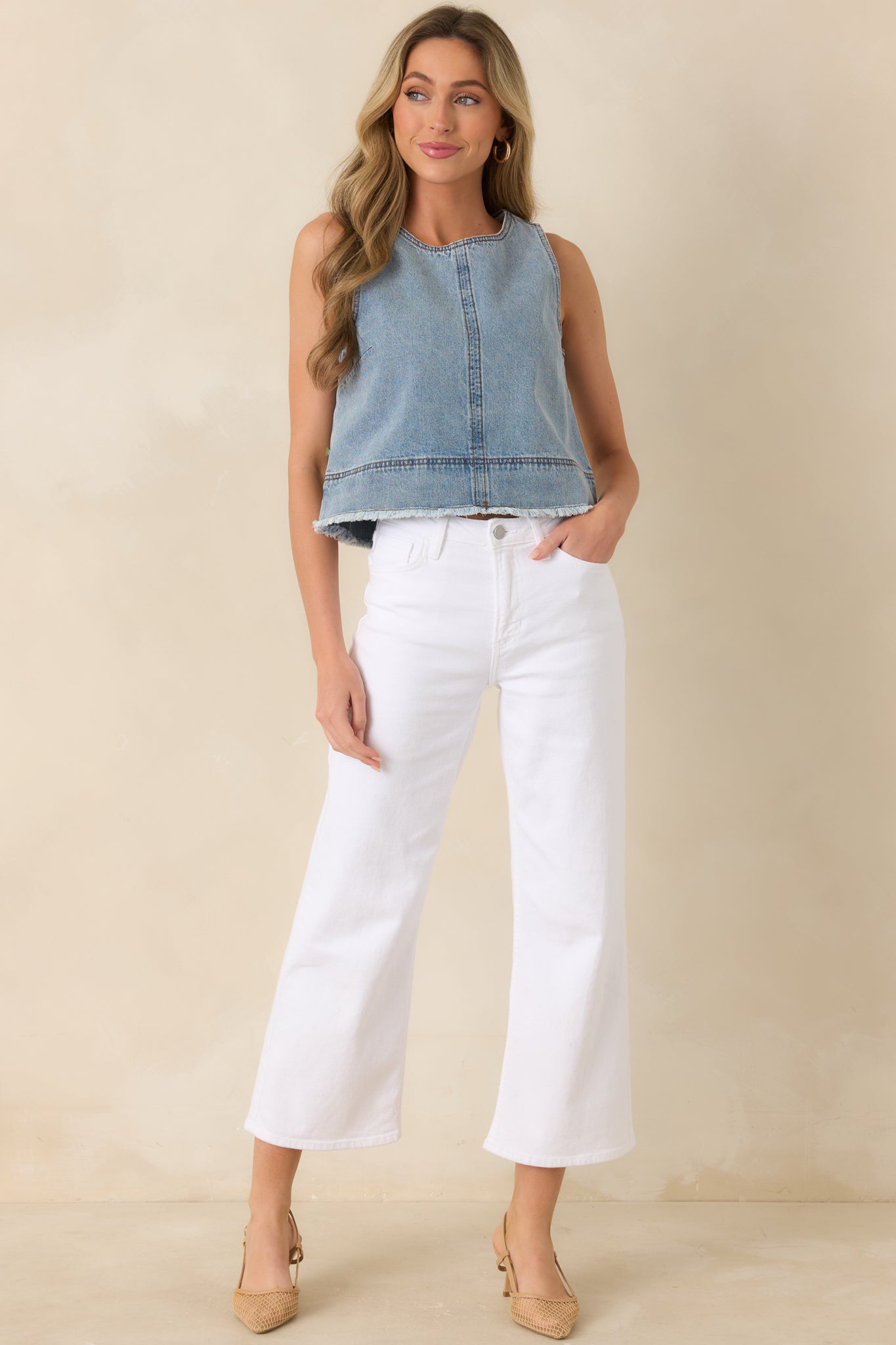 FRNCH Aqualina Light Wash Cotton Denim Top