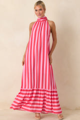 Make Your Move Fuchsia & Light Pink Stripe Halter Maxi Dress