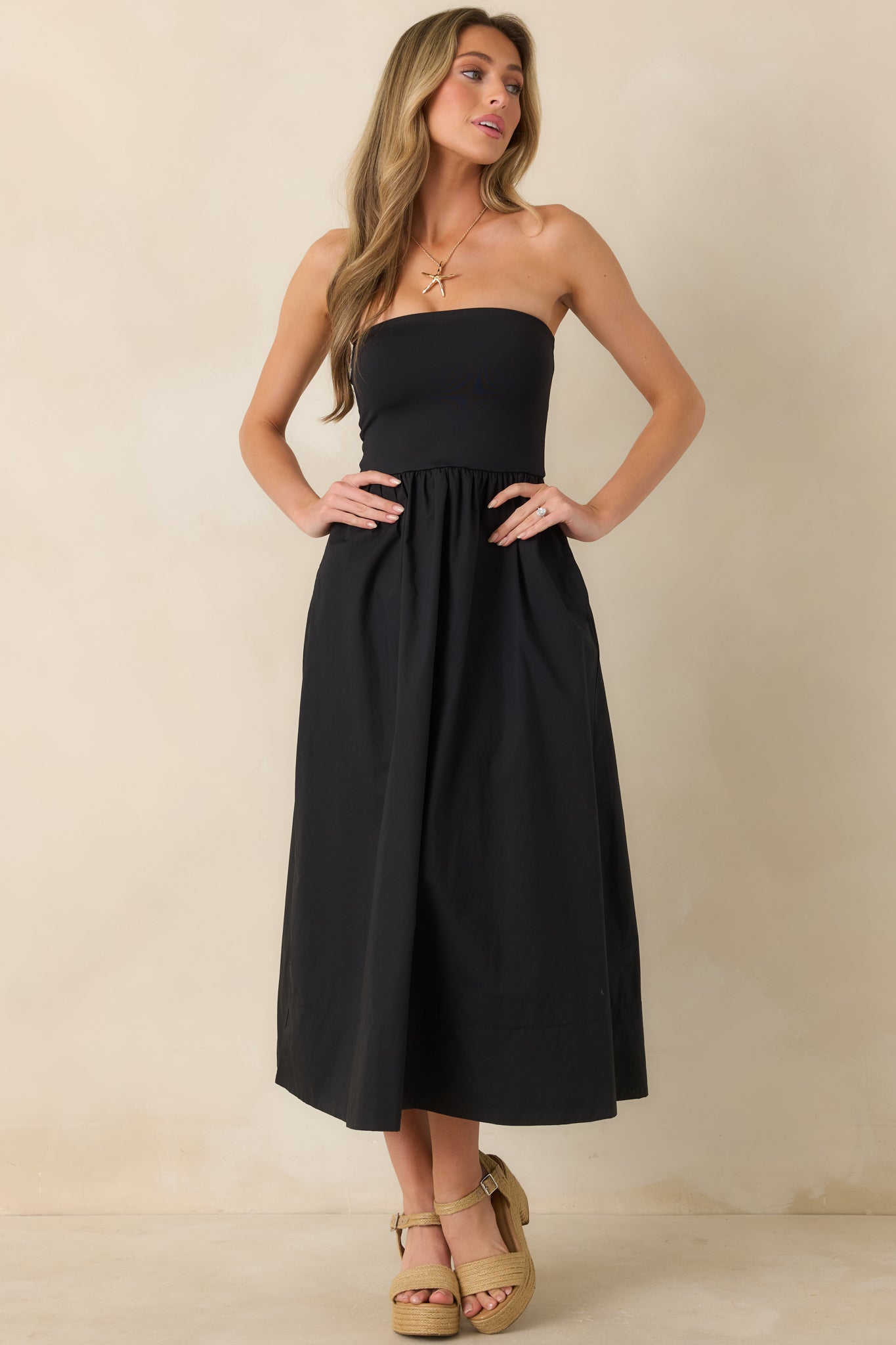 Z Supply Sunsought Black Strapless Midi Dress