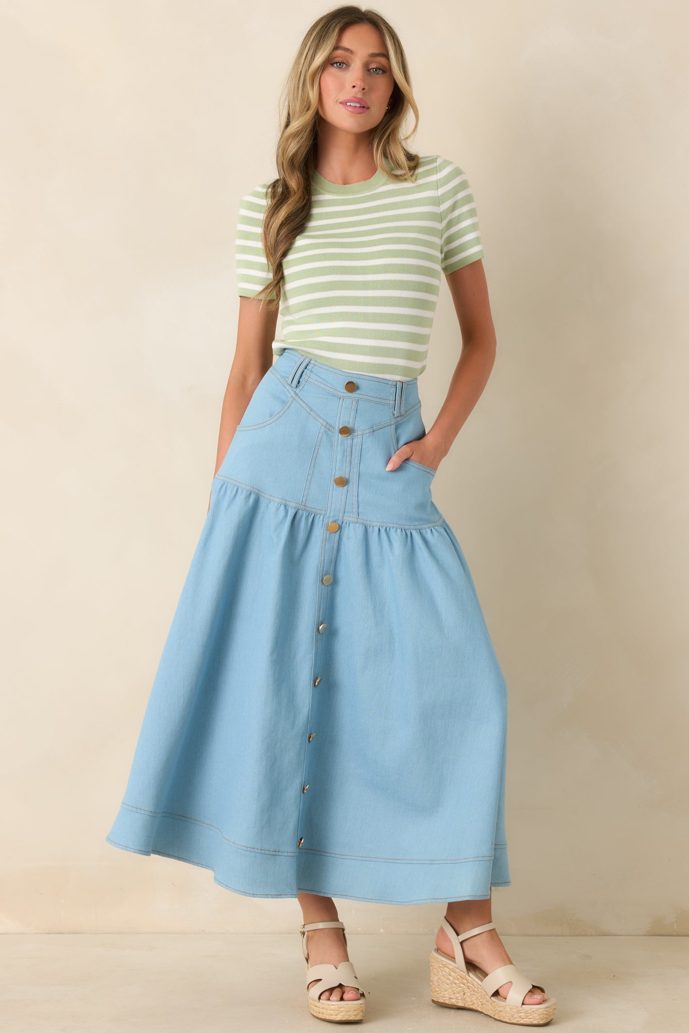 Let's Catch Up Light Green Stripe Short Sleeve Top
