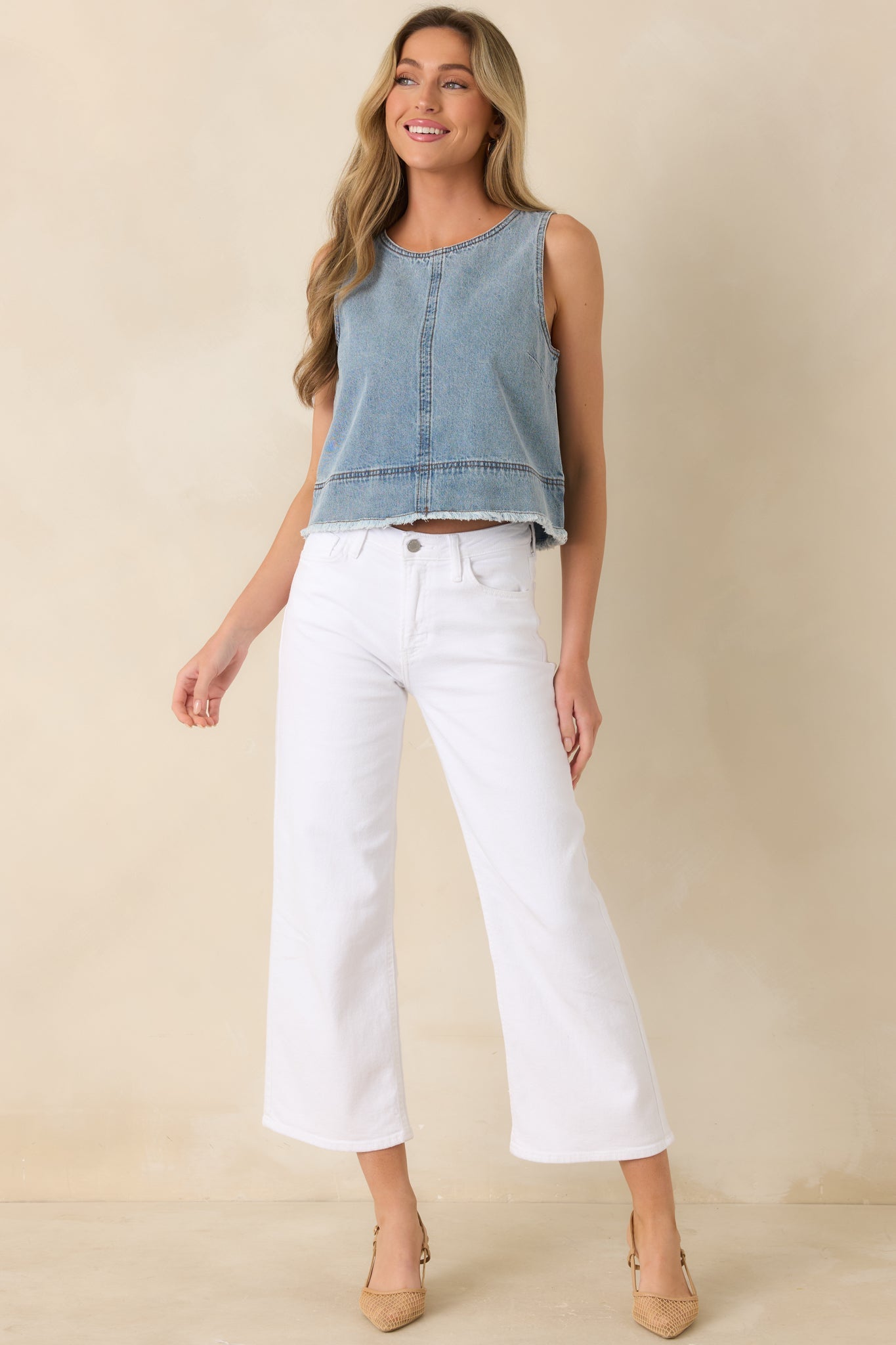 FRNCH Aqualina Light Wash Cotton Denim Top