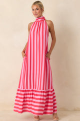 Make Your Move Fuchsia & Light Pink Stripe Halter Maxi Dress