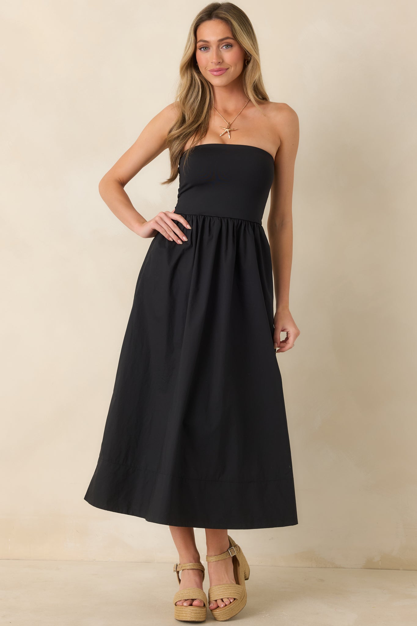 Z Supply Sunsought Black Strapless Midi Dress
