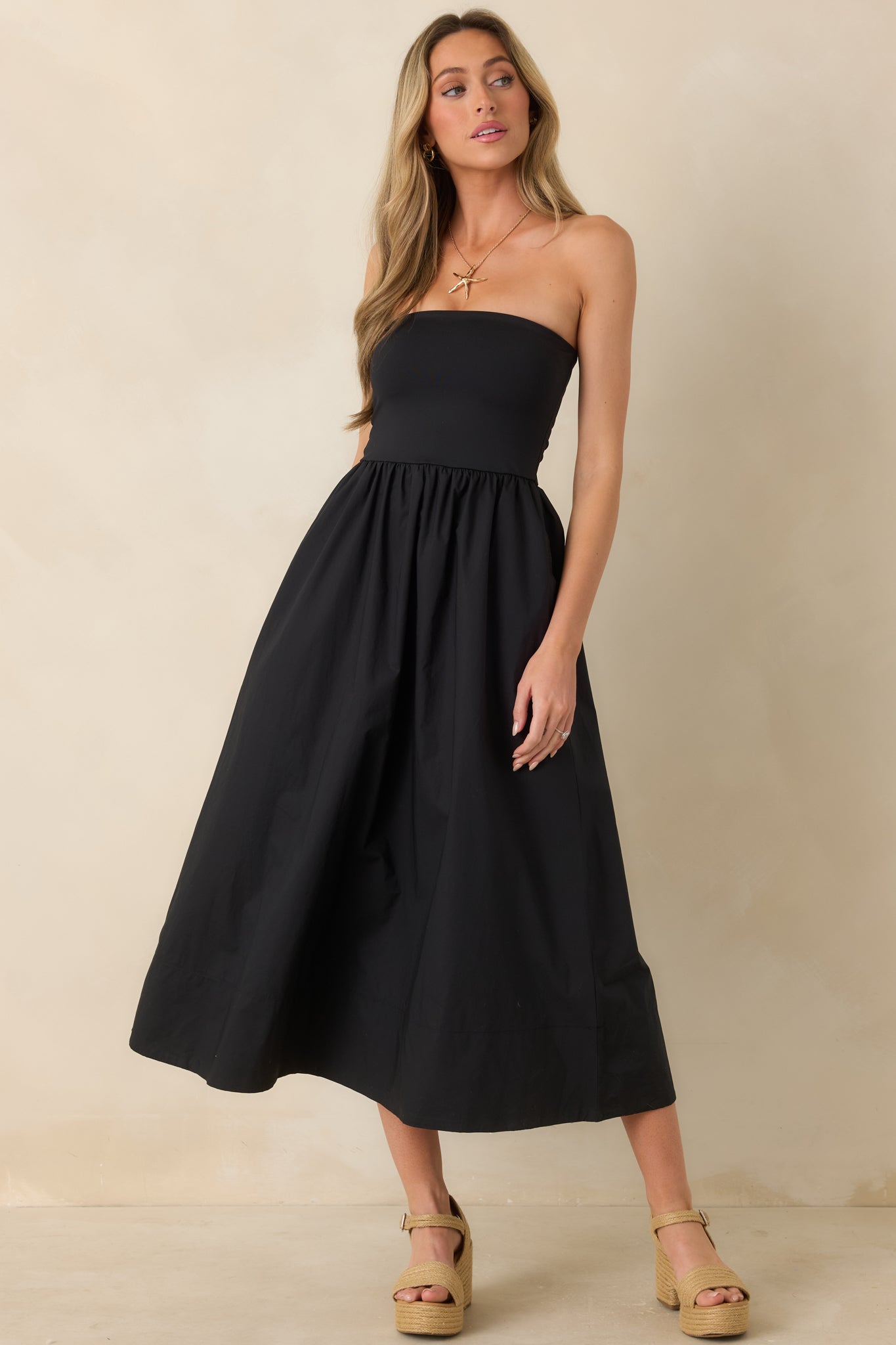 Z Supply Sunsought Black Strapless Midi Dress
