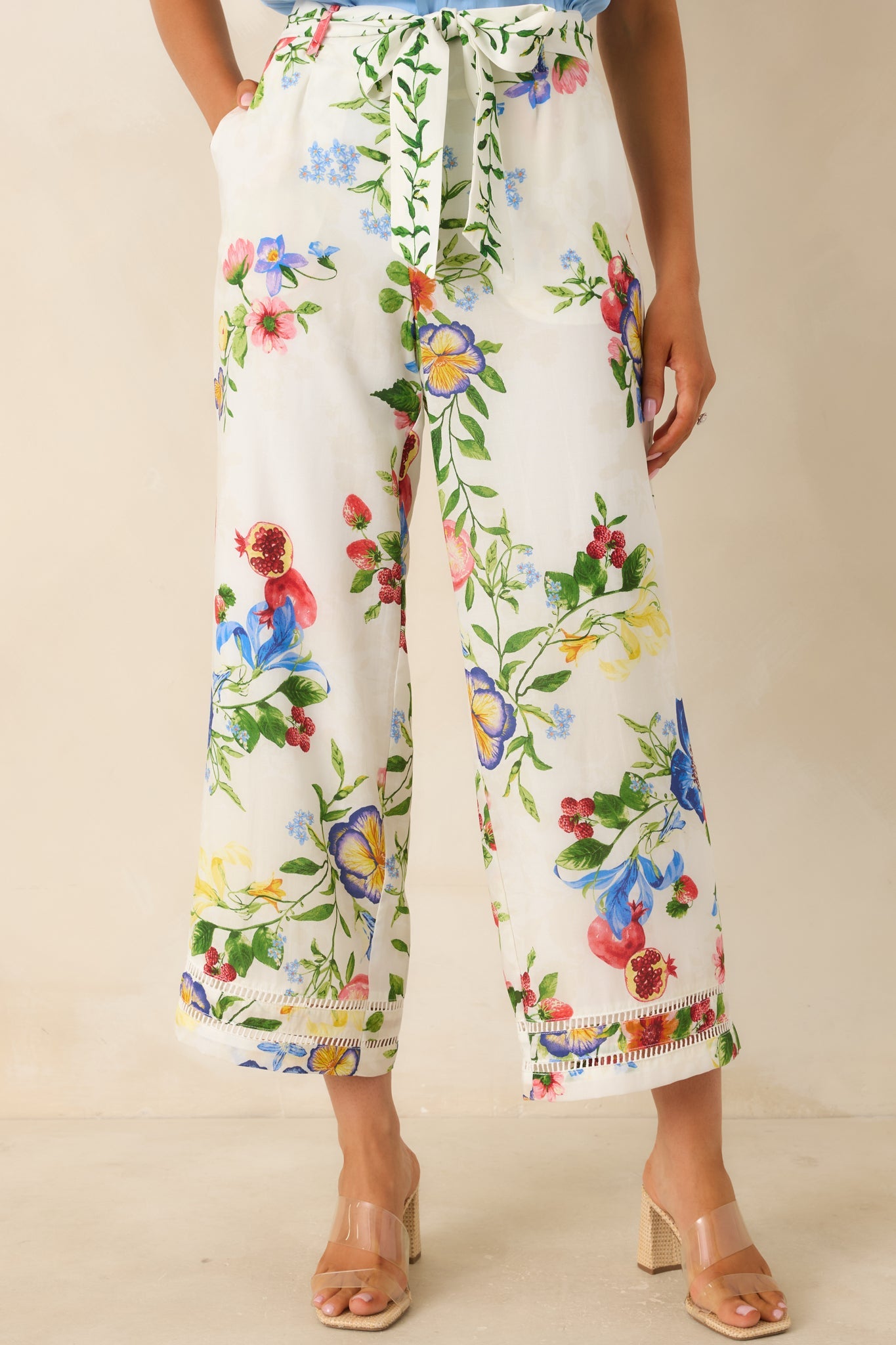 Gather & Go Ivory Multi Floral Wide Leg Pants